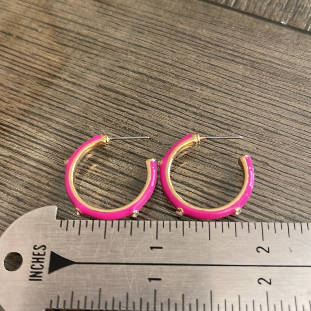 Boutique Style Hot Pink - Fuchsia Enamel Hoops with Rhinestone Accents. - Picture 13 of 16
